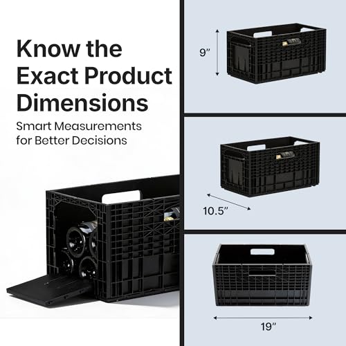 Stackable Wine Rack for Cabinet,12-Bottle Crate, Set of 3, Black | Dual-access modular horizontal wine rack organizer, recycled plastic crates stack to 8ft, fits cellar, home bar or wine shelf