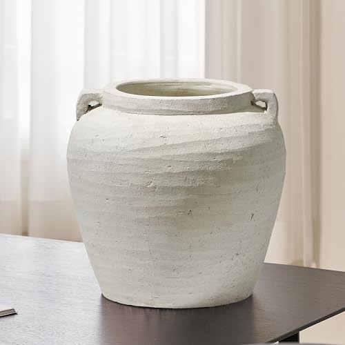 LB2 White Ceramic Large Vase, 11.2" Tall Zen Style vase, Terra Cotta Pitcher, Distressed Farmhouse Decor, Pottery Decorative Flower for Home Décor - color: E - White 11.2"
