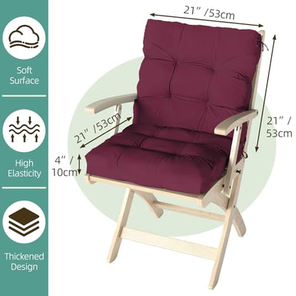 Outdoor Chair Cushions 42x21x4 Inch Set of 2, Burgundy | Patio Cushions for Dining Rocking Chairs, High Back Soft Seat Pad with Ties, Waterproof Fade Resistant, Indoor Outside Use - color: Burgundy
