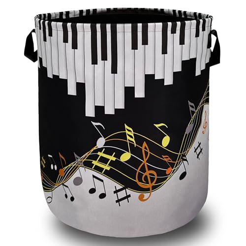 Piano Keyboard Laundry Basket Oxford Cloth Foldable Hamper 18.9x16.5 Inch | Colorful Music Notes With Handle Tote Bag Laundry Hamper Clothes Storage Bucket Toy Organizer For Bathroom/Laundry/Bedroom - color: Piano Keyboard With Music Notes
