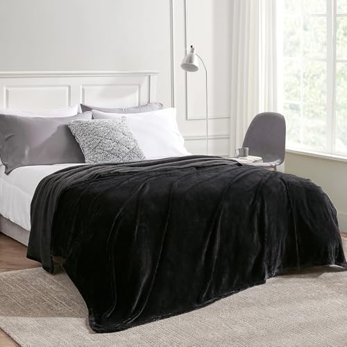 Hansleep Throw XL Black Fleece Blanket, Soft Flannel Bed Blanket | Fuzzy Cozy Blanket 50x70 Inches, Multi-use for Bed, Sofa, Couch, Travel, Camping, All Season Warm Lightweight Cover - color: Black, size: Throw XL (50x70 Inches)