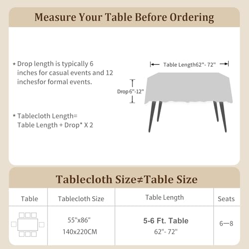 Laolitou Rustic Cotton Linen Table Cloth,Tablecloths for 6 Foot Rectangle Tables,Waterproof Washable Tablecloth with Tassel Rectangle/Oblong, 55''x 86'', 6-8 Seats - color: Gray Lines, size: 86" x 55" (Rectangular)