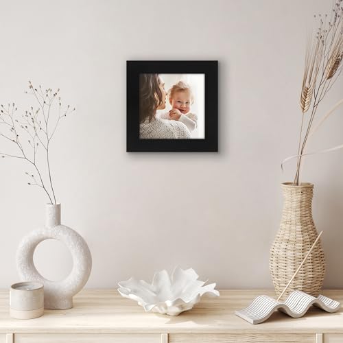 Americanflat 5x5 Picture Frame - Engineered Wood - Black | Shatter-resistant glass, wall or tabletop display with included easel, sawtooth hangers included - color: Black, size: 5x5