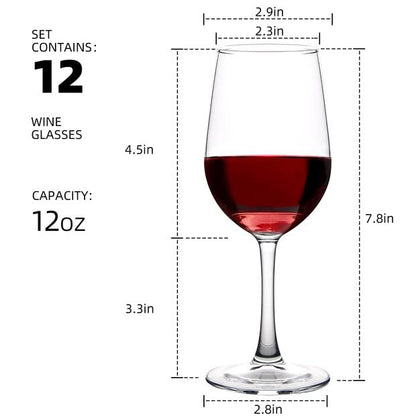 YANGNAY Wine Glasses (Set of 12, 12 Oz), All-Purpose Red or White Wine Glass with Stem, Durable, Dishwasher Safe - size: 12 Count (Pack of 1)