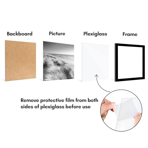 Americanflat 12x12 Picture Frame 5-Pack - Slim Molding - Black | Polished plexiglass front, sawtooth hangers included, secure turn-tab backing, fits photos, posters and art - color: Black, size: 12x12