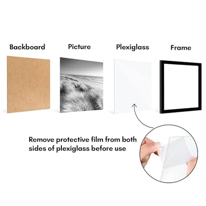 Americanflat 12x12 Picture Frame 5-Pack - Slim Molding - Black | Polished plexiglass front, sawtooth hangers included, secure turn-tab backing, fits photos, posters and art - color: Black, size: 12x12
