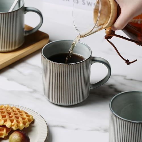 MONITO Coffee Mugs Set of 6, 16 oz Ceramic Coffee Cups with Large Handles | Stoneware Mugs Set Suitable for Lattes, Hot tea, Cappuccinos, Mochas and Cocoa, Microwave & Dishwasher Safe, Smoky Blue - color: Smoky Blue, size: 6PCS