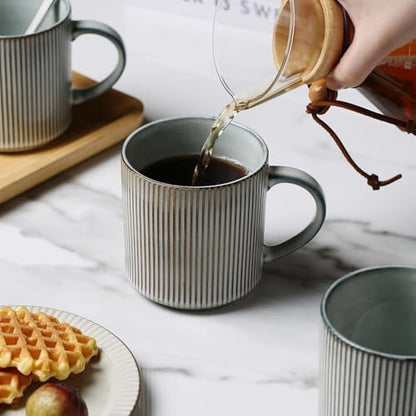 MONITO Coffee Mugs Set of 6, 16 oz Ceramic Coffee Cups with Large Handles | Stoneware Mugs Set Suitable for Lattes, Hot tea, Cappuccinos, Mochas and Cocoa, Microwave & Dishwasher Safe, Smoky Blue - color: Smoky Blue, size: 6PCS