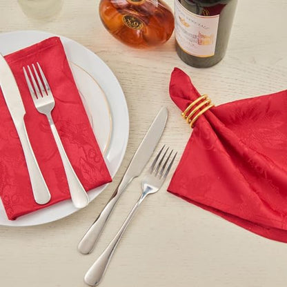 Dark Red Jacquard 17x17 Square Polyester Cloth Napkins Set of 8 | Waterproof, Stain Resistant, Shrink Proof, Washable, fabric, Outdoor, Reusable, Dining, Wedding, Kitchen, Party, Christmas - color: Dark Red