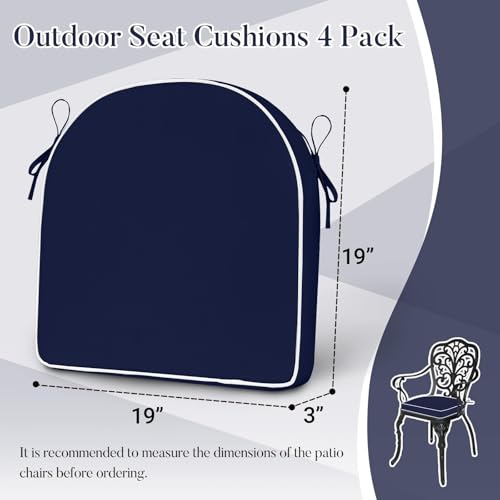 Basic Beyond Outdoor Cushions for Patio Furniture: Waterproof & UV Resistant Outdoor Chair Cushions Set of 4-19 x 19 x 3 Inch Thick Patio Chair Cushions with Ties & Handle, Navy Blue/White - color: Navy/White