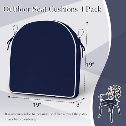 Basic Beyond Outdoor Cushions for Patio Furniture: Waterproof & UV Resistant Outdoor Chair Cushions Set of 4-19 x 19 x 3 Inch Thick Patio Chair Cushions with Ties & Handle, Navy Blue/White - color: Navy/White