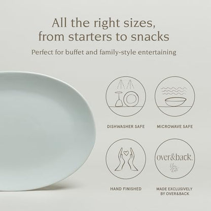 over&back Coupe Stoneware Serving Platter - Elegant 1-Piece Oval Serving Platter to Complete Your Kitchen Set - 16.4" x 11.5" - Semi-Matte Fog Blue - color: Blue, size: Oval Platter