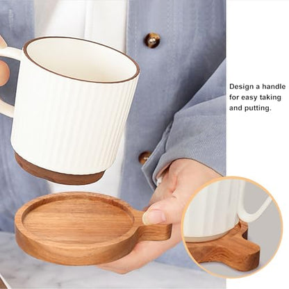 Best Wooden Handle Coasters Set of 4 with Holder Coffee Table Decor Acacia Wood Coaster for Living Room Modern Cup Coaster for Drink Home Kitchen Dining Accessories Bar Farmhouse Outdoor Decorative