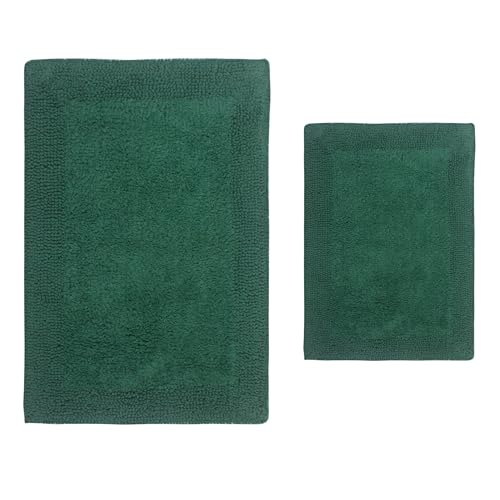 Home Weavers Luxury Collection 100% Cotton Reversible Bathroom Rugs Set, Washable Rug, Extra Soft and Absorbent Bath Rug, Kitchen Mat, 2 Piece Set(S+L), Bottle Green - color: Bottle Green, size: 2 Piece Set(S+L)