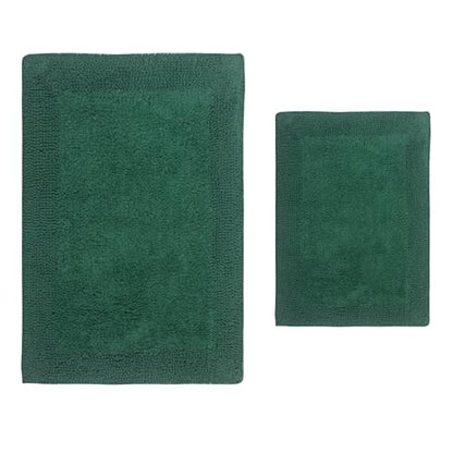 Home Weavers Luxury Collection 100% Cotton Reversible Bathroom Rugs Set, Washable Rug, Extra Soft and Absorbent Bath Rug, Kitchen Mat, 2 Piece Set(S+L), Bottle Green - color: Bottle Green, size: 2 Piece Set(S+L)