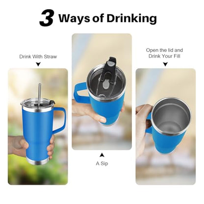20 oz Tumbler with Handle, Stainless Steel Insulated Tumbler with Lid and Straw, Double Wall Vacuum Coffee Mug Tumbler, Insulated Coffee Thermal Cup for Cold and Hot (Sea Blue) - color: Sea Blue, size: 20 Ounces
