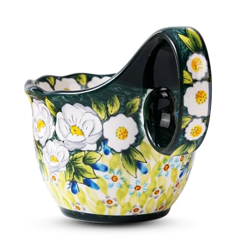 Hand-Painted Floral Ceramic Mug, 18oz Soup Bowl, Large Stoneware Cup with Unique Handle, Bohemian Style for Coffee, Tea, Soup, Microwave Dishwasher Safe, Mom Women - color: Hand-Painted Jasmine & Wild Rose Floral Pattern