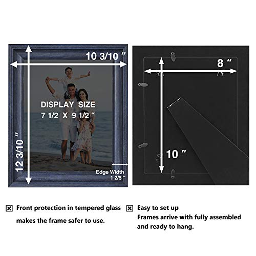 8x10 Picture Frames (3 Pack, Blue Wood Grain) Rustic Photo Frame Set with Tempered glass for Wall Mount & Table Top Display - color: Blue, size: 8x10