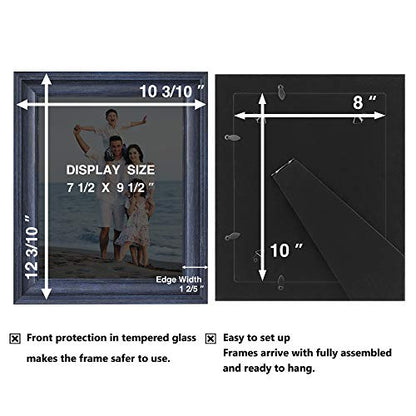 8x10 Picture Frames (3 Pack, Blue Wood Grain) Rustic Photo Frame Set with Tempered glass for Wall Mount & Table Top Display - color: Blue, size: 8x10
