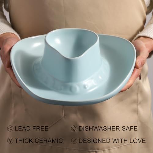 Chip and Dip Serving Set Bowl Cowboy Hat Chips and Salsa Serving Dish Blue - color: Pure blue