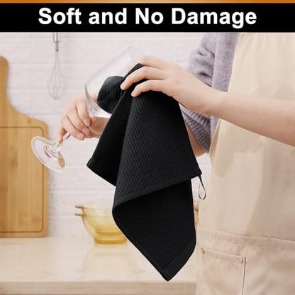 Homaxy 100% Cotton Waffle Weave Dish Cloths, 6 Pack, Black | Soft and Absorbent Dish Towels, 12 x 12 Inches Quick Dry Dish Rags - color: Black, size: 12 x 12 - 6 Pack