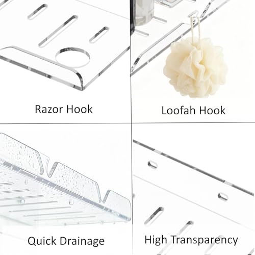 Acrylic Shower Shelves, Adhesive Shelf, Floating Shower Caddy Organizer for Home Decor,Clear Shower Shelf,No Drilling Wall Mounted Bathroom Shelves