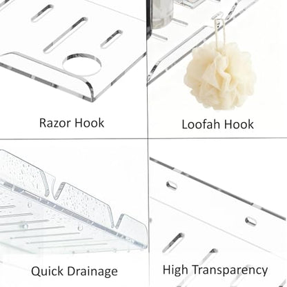Acrylic Shower Shelves, Adhesive Shelf, Floating Shower Caddy Organizer for Home Decor,Clear Shower Shelf,No Drilling Wall Mounted Bathroom Shelves
