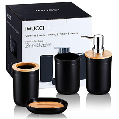 Bathroom Accessories Set 5Piece Black Bathroom Sets, Toothbrush Holder, Toothbrush Cup, Lotion Soap Dispenser, Soap Dish and Qtip Holder Bathroom Decor - style: Black