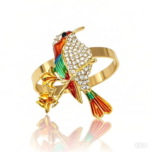 Hummingbird Napkin Rings Set of 6 Sparkly Rhinestone Bird Napkin Holder for Spring Party Garden Wedding Baby Shower Decor,Lively Dining Table Setting for Holiday Gathering & Family Dinner - style: Yellow