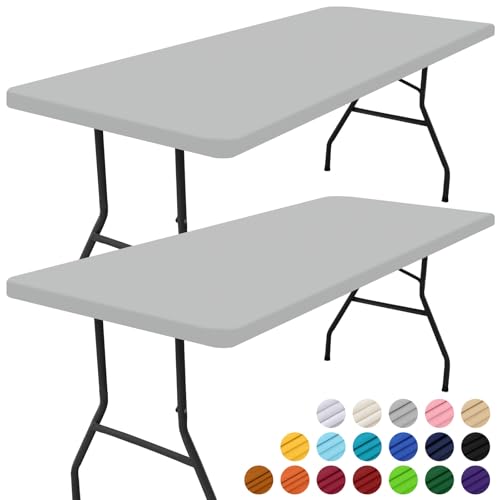 Smiry 2 Pack Rectangle Picnic Table Cloth, Waterproof Elastic Fitted Tablecloths, Washable Polyester Rectangular Patio Table Cover for Camping, Indoor and Outdoor (Light Grey, 30"x48") - color: Light Grey, size: 4FT - 30"X48"