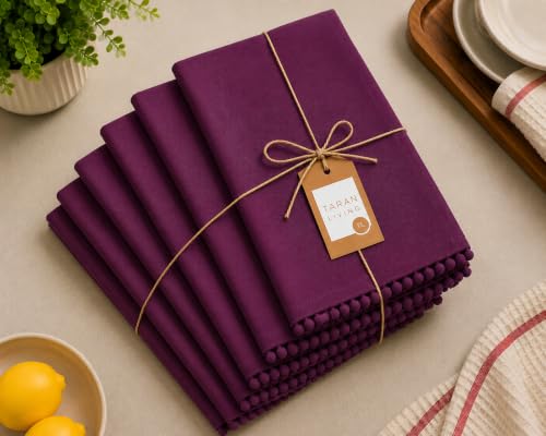 Kitchen Towels with Hanging Loop 100% Cotton Solid Kitchen Dish Cloths, Valentine Decor Kitchen Hand Towel Reusuable Dish Towel for Cleaning & Drying 18"x 28", Pack of 6 Deep Purple - color: Grape, size: Pack of 6