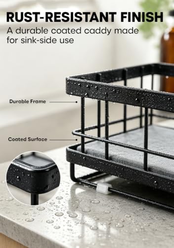 [Extra Large] Kitchen Soap Dispenser Set, 2 Glass Dish Soap Dispensers with Stainless Steel Pumps, Quick-Dry Stone Tray, Sink Caddy Organizer with Sponge Holder, All-in-One Countertop Organization Set