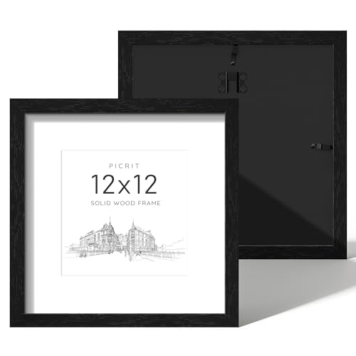 12x12 Solid Wood Frame Set of 2, Black Wood Grain Gallery Wall | Fits 8x8 Photos With Mat or 12x12 Without Mat, Black Backboard, Diamond Painting & Square Artwork Display, Easy Opening - color: Black Wood Grain, size: 12x12