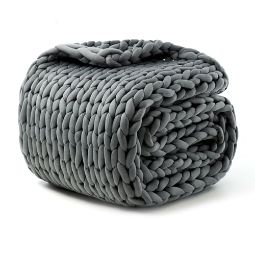 Hand-Knit Weighted Blanket for Adults,Dark Grey,48"*72",12lb | Presents for Birthday Gifts for Women,Chunky Knit Blanket,Cooling,Breathable,Sustainable,Machine Washable,Organic Cotton - color: Dark Grey, size: 48"*72"