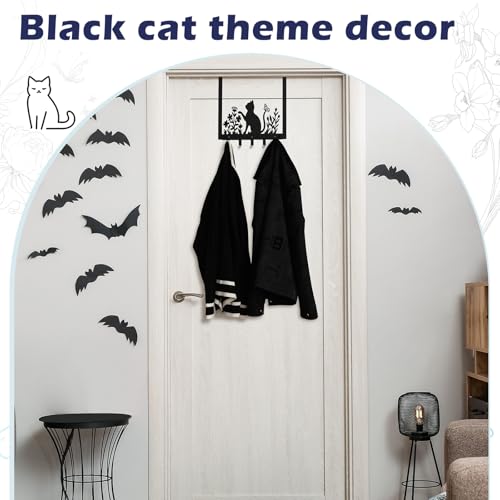 Reallnaive Black Cat Over The Door Hooks Gothic Bathroom Decor Hanger Wall Mount Rack Holder for Towel, Hat, Coat, Cloth, Keychain, Bag, Christmas Gift for Cat Lovers - style: Black Cat