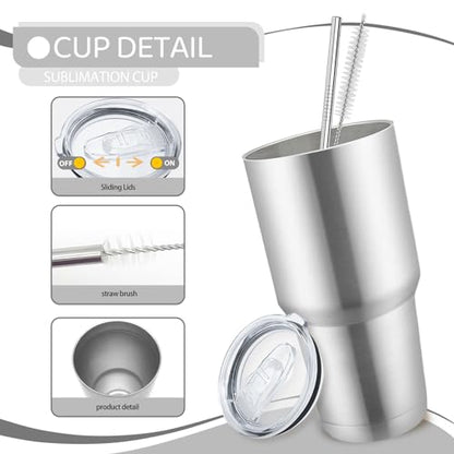 YOUKE OLA 8 Pack Stainless Steel Insulated Tumbler with Lids and Straws Bulk Double Wall Vacuum Insulated Coffee Travel Tumbler for DIY Gift (Silver, 30oz)