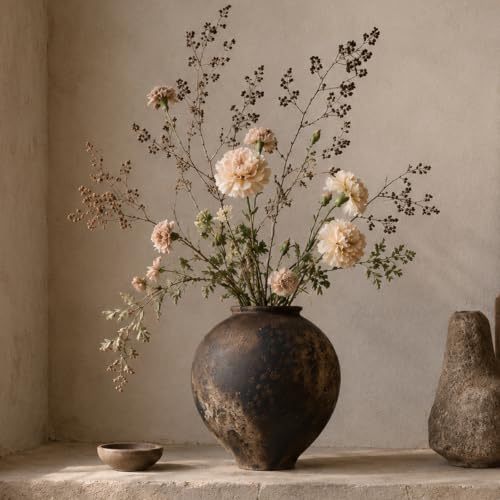 Wabi Sabi Vase 11.8in, Large Rustic Brown Ceramic Vase for Home Decor | Large Rustic Brown Ceramic Wabi Sabi Vase, 4.3-Inch Opening, for Pampas Grass, Branches and Farmhouse Decor - color: Brown, size: 11.8in