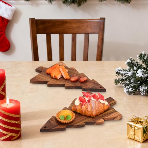 BESPORTBLE Christmas Tree Charcuterie Board - 15 Inch Wooden Cutting Board, Natural Acacia Wood Serving Tray with Hanging Hole for Cheese, Fruit, Snack, Holiday Decoration