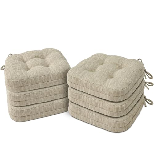 Shinnwa Dining Chair Cushions Set of 6, Dual-Layer Memory Foam Kitchen Chair Cushions, Patented Design Seat Pads with Ties, 16.5 x 16.5 x 3.5in, 6 Pack, Beige - color: Beige, size: 6 Count (Pack of 1)