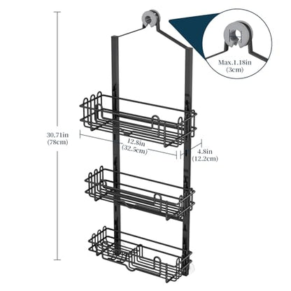 Consumest Shower Caddy Hanging – Rustproof Over Shower Head Hanger with Soap Holder and Hooks, Anti-Slip Shower Shelves for Storage, Bathroom Organizer for Apartment, Dorm, Black