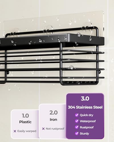 ODesign Shower Shelves Adhesive 3 Pack Stainless Steel Storage Shelve-Black | No drilling wall mounted,rust-resistant,large capacity,quick drainage,easy to clean,suitable for bathrooms and kitchens - color: Black