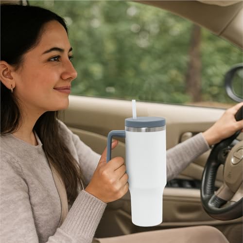 Glad Pioneer Stainless Steel Tumbler with Lid and Straw - Double Walled Insulated Cup with Handle - Leak Resistant & Cup Holder Compatible, Drinks Stay Cold All Day, 40oz, Grey - color: Gray, size: 40 Ounces