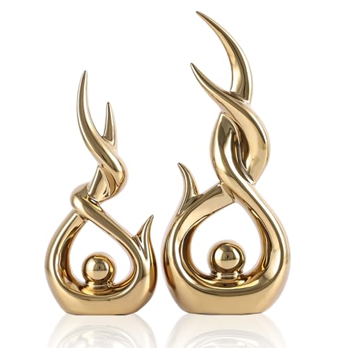 DOVDOV Gold Ceramic Abstract Sculpture Set of 2, Modern Medieval Style Sculptures, Suitable for Living Room Decor, Coffee Tables, TV Consoles, Mantelpieces, and Entryway Tables. - color: Gold