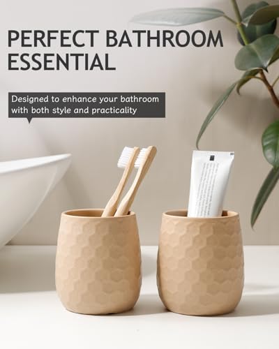 Toothbrush Holder, Tooth Brush Holder for Bathroom - Ceramic Toothbrush Cup Toothbrush Holders Countertop, Khaki Makeup Brush Holder Pen Holder, 3.62" x 3.62" x 3.93", ANTIS'S HOME - color: Khaki, size: Honeycomb