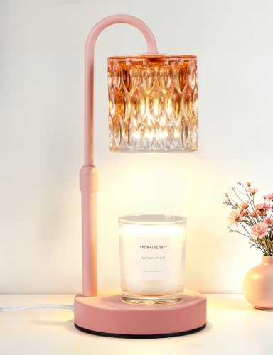 Dimmable Candle Warmer Lamp with Timer, Height Adjustable Electric Candle Wax Warmer, Birthday Gifts for Women Mom, House Warming Gifts New Home Decor, Solid Wood Base, Pomegranate Red Glass - color: Pomegranate-red Glass