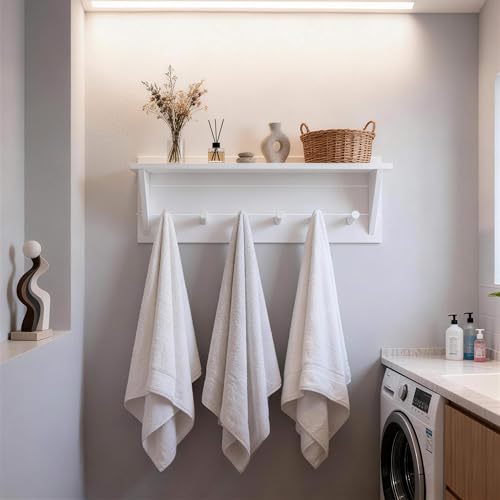 WEBI Coat Rack Wall Mount with Shelf,24" Long Entryway Wall Shelf with Hooks Underneath,6 Peg Hooks for Hanging Coats,Caps,Jacket,Clothes,White - color: White, size: 24 Inch