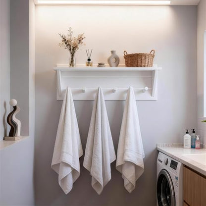 WEBI Coat Rack Wall Mount with Shelf,24" Long Entryway Wall Shelf with Hooks Underneath,6 Peg Hooks for Hanging Coats,Caps,Jacket,Clothes,White - color: White, size: 24 Inch