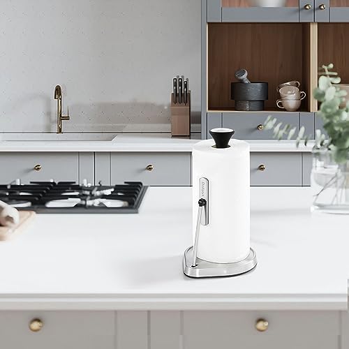 Dailyart Paper Towel Holder Stand for One Hand Tear with Tension Arm - color: Silver and Black