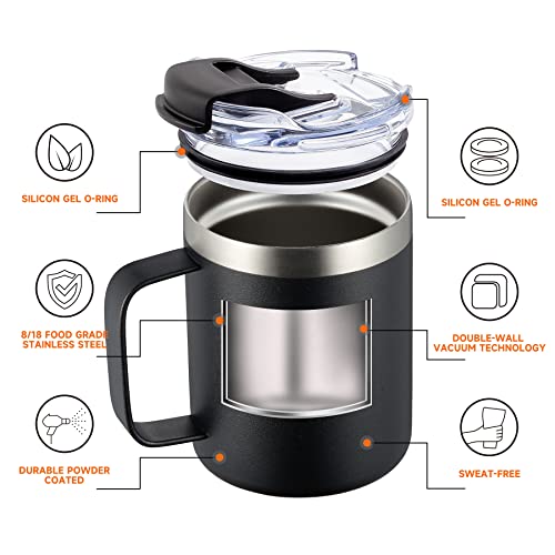 12oz Insulated Travel Coffee Mug with Handle, Lavender | Stainless Steel Coffee Tumbler with Lid, Double Wall Vacuum Thermal Cup for Camping - color: Lavender, size: 1 Count (Pack of 1)