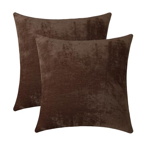 Jeneoo Coffee Brown Decorative Throw Pillow Covers Soft Chenille Comfy Solid Couch Cushion Case Decor (Set of 2, 16 x 16 Inches) - color: Brown, size: 16" x 16" (Pack of 2)